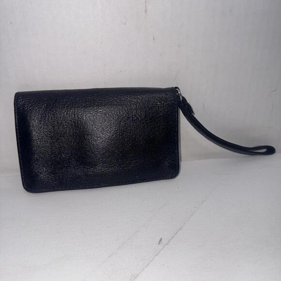 Handbags - Vintage HOBO INTERNATIONAL Black Patent Leather Folding Wristlet Clutch Wallet